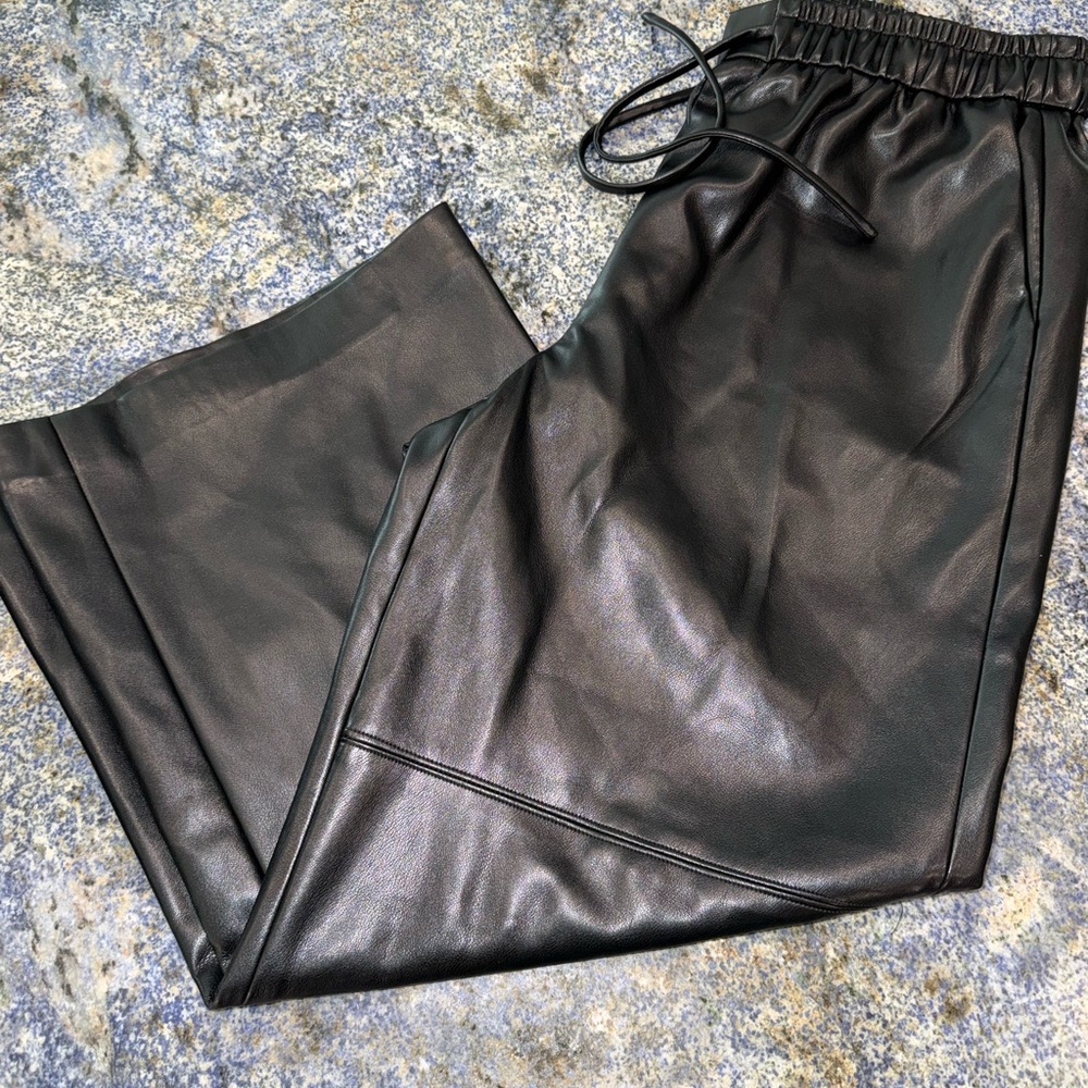 Mayson The Label Black Faux Leather Women's Drawstring Trousers L